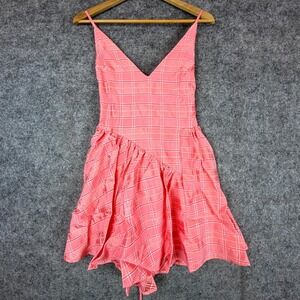 C/MEO Collective Same Things Mini Dress Women Medium Coral Check Strappy Back